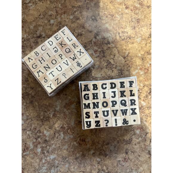 Alphabet Wood Rubber Stamp Sets NEW Hampton Arts Set of two - Picture 1 of 6